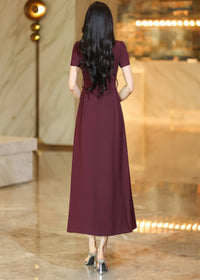 Burgundy Button-Down Midi Shirt Dress with Belt