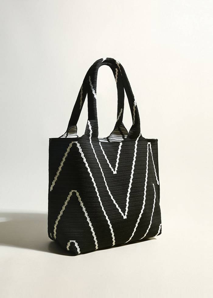 Geometric Stripe Black Spacious Canvas Tote Bag