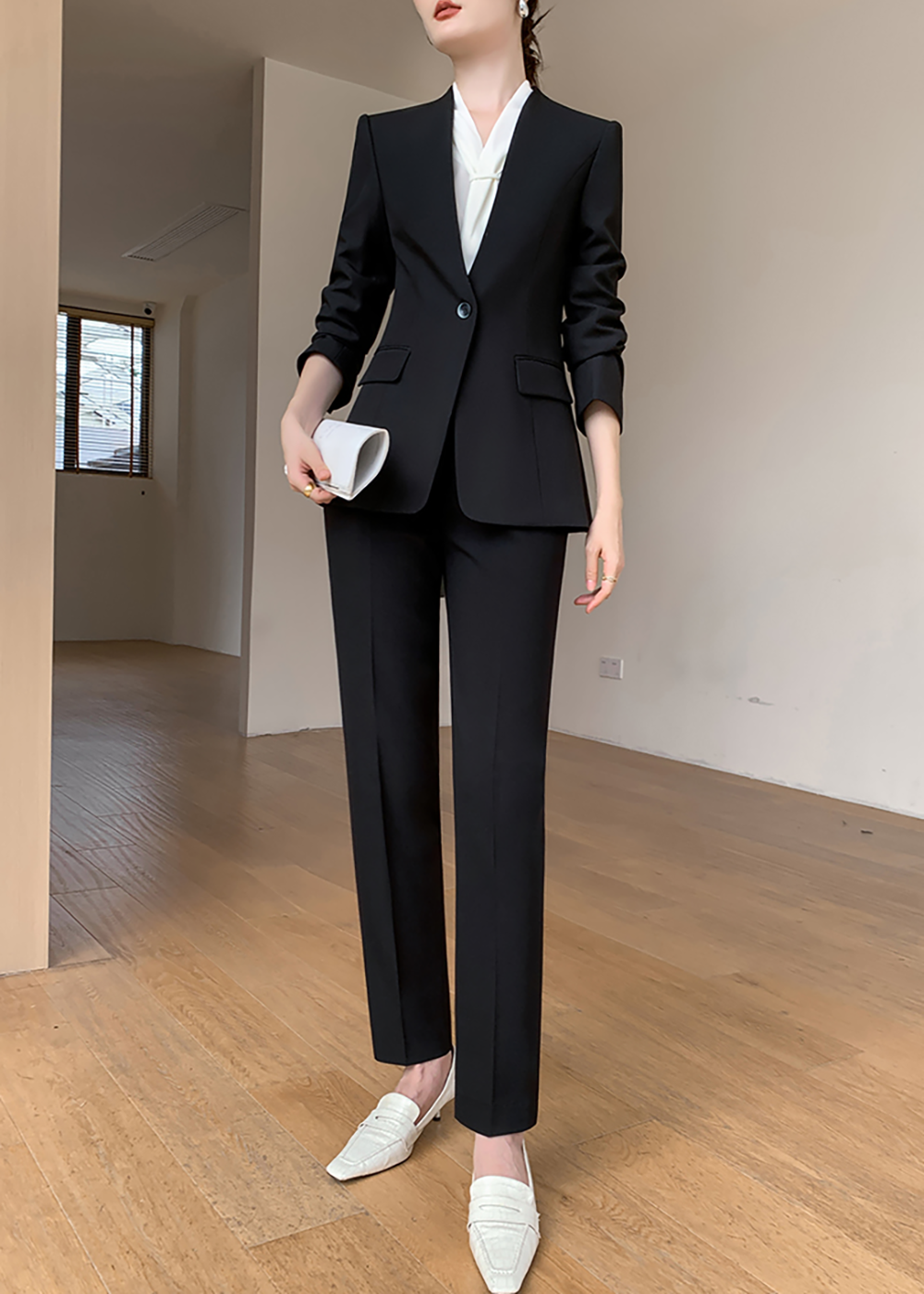 Black One Button Blazer & Cropped Pants Suit Two-Piece Set Black One Button Blazer & Cropped Pants Suit Two-Piece Set