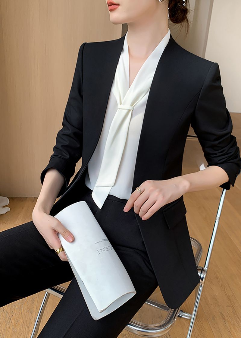 Handmade | Black One Button Blazer & Cropped Pants Suit Two-Piece Set Black / M Handmade | Black One Button Blazer & Cropped Pants Suit Two-Piece Set Black / M
