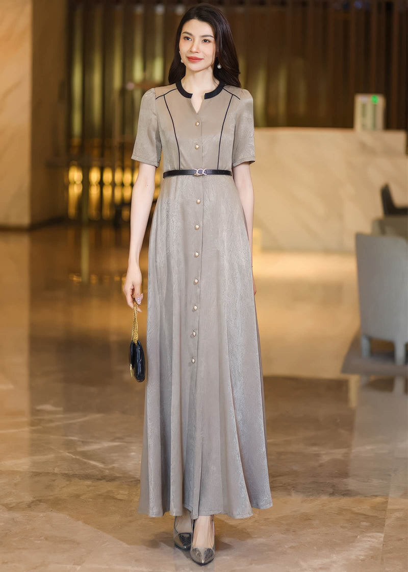 Elegant Button-Down Maxi Dress in Champagne Taupe Champagne / L
