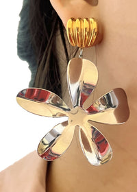 Colorblock Gold Silver Flower Drop Statement Earrings