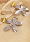 Colorblock Gold Silver Flower Drop Statement Earrings