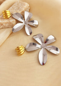 Colorblock Gold Silver Flower Drop Statement Earrings