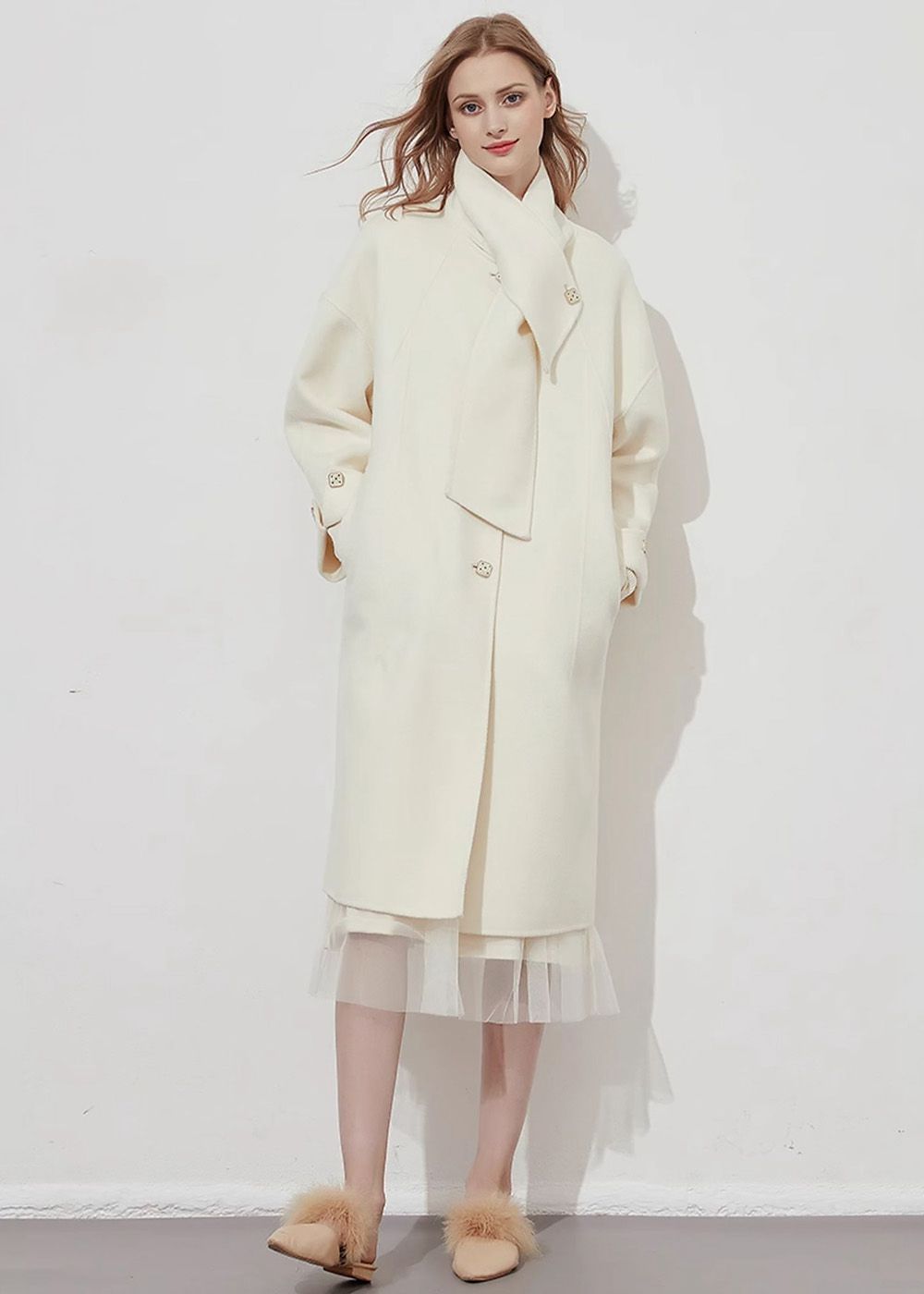 white wool long coat