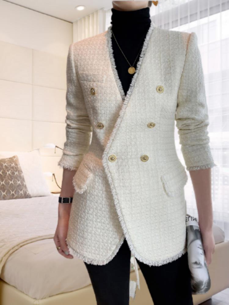 Neckless Double Breasted Neckless Wool blend Coat