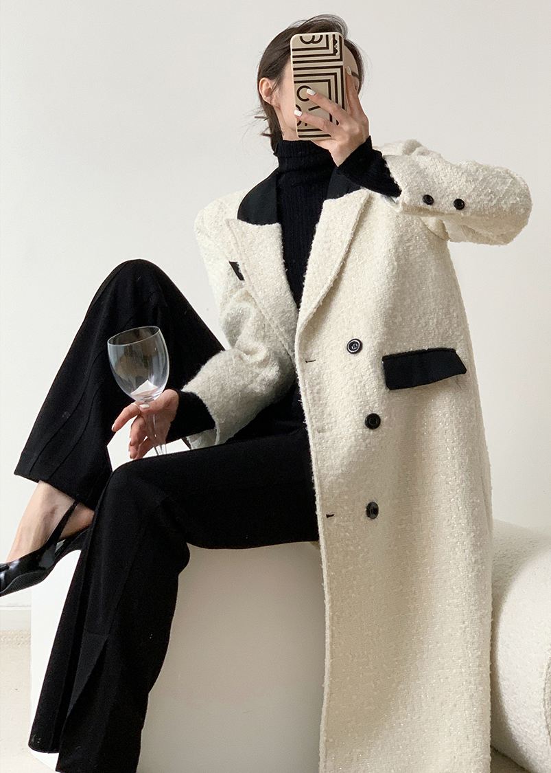 White Double Breasted Wool Blend Tweed Long Coat – Vivian Seven