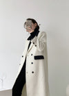 White Double Breasted Wool Blend Tweed Long Coat