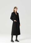 Women's Black Double Breasted Slim Waist Wool Blend Long Coat