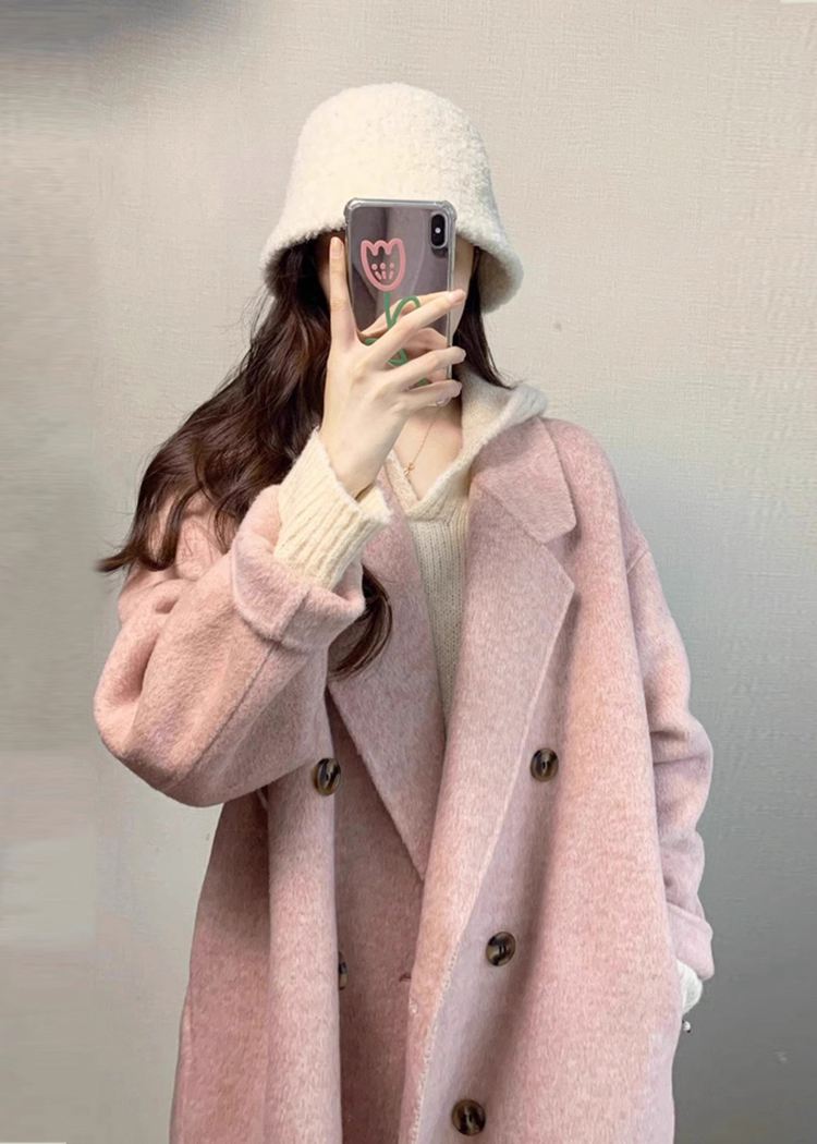 Pink Wool Blend Wrap Long Coat – Vivian Seven