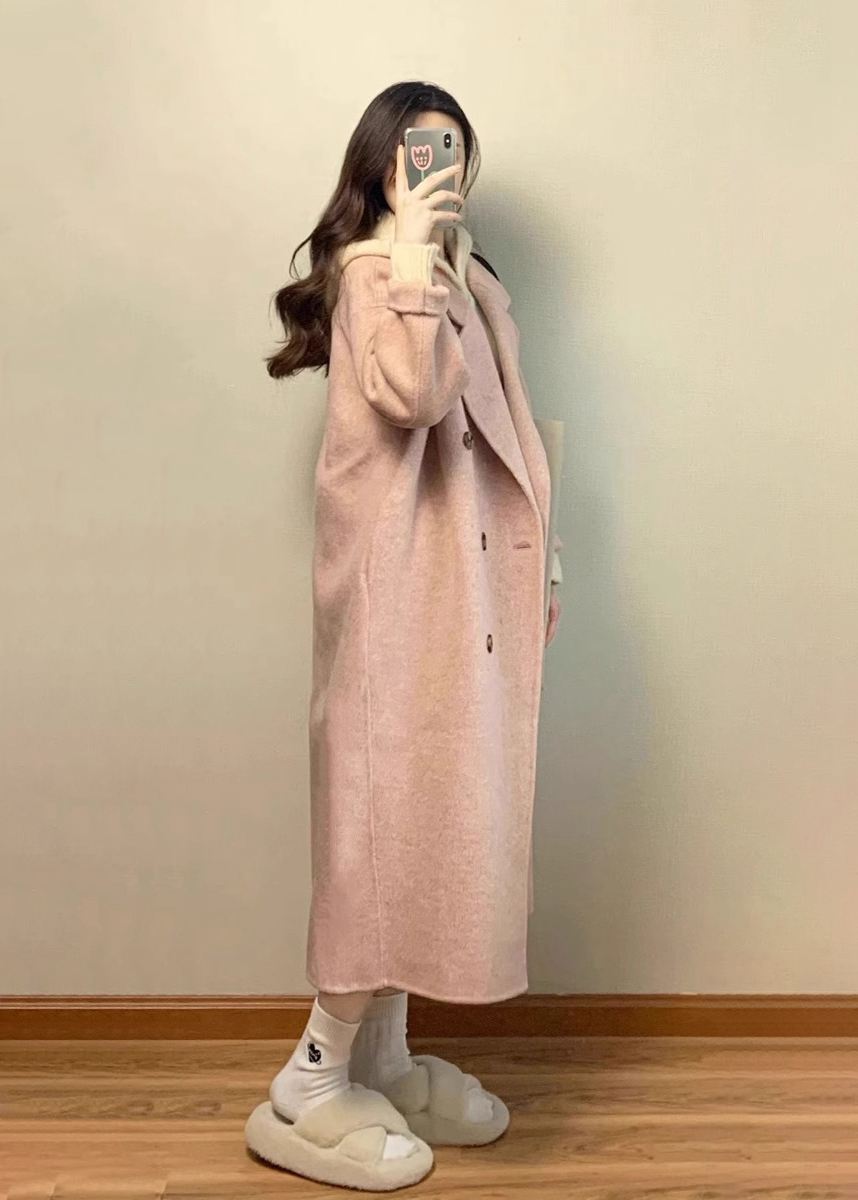 Pink Wool Blend Wrap Long Coat – Vivian Seven