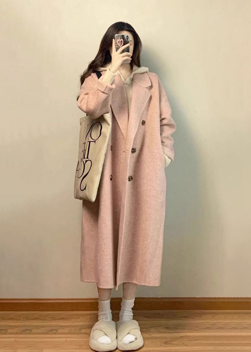 Pink Wool Blend Wrap Long Coat – Vivian Seven