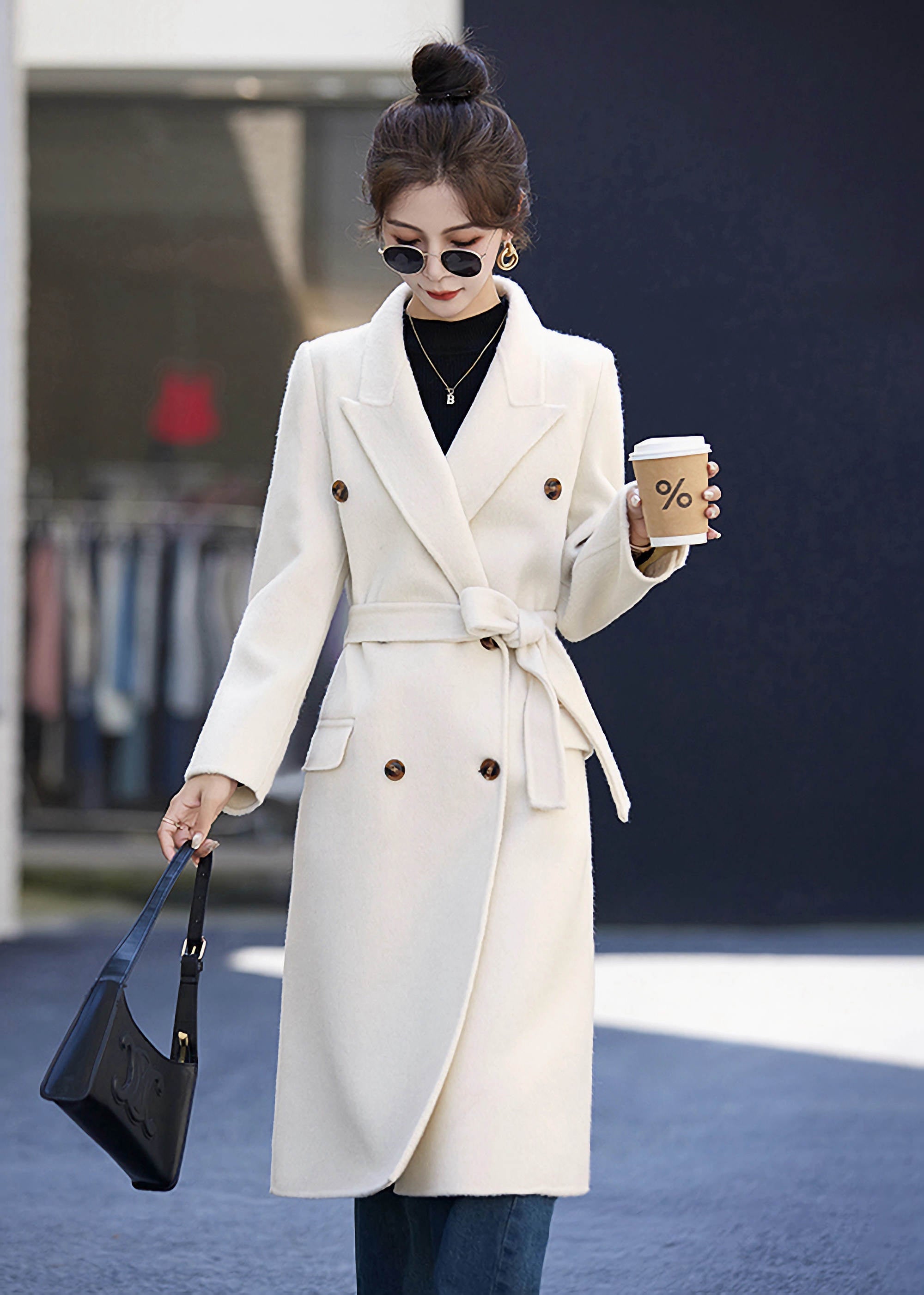 Belted Coat Ivory Wool Coat Cynthia Double Face Wool Blend