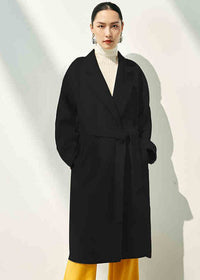 Women's Double Face Wool Cashmere Belted Wrap Long Coat