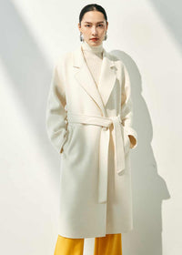 Women's Double Face Wool Cashmere Belted Wrap Long Coat