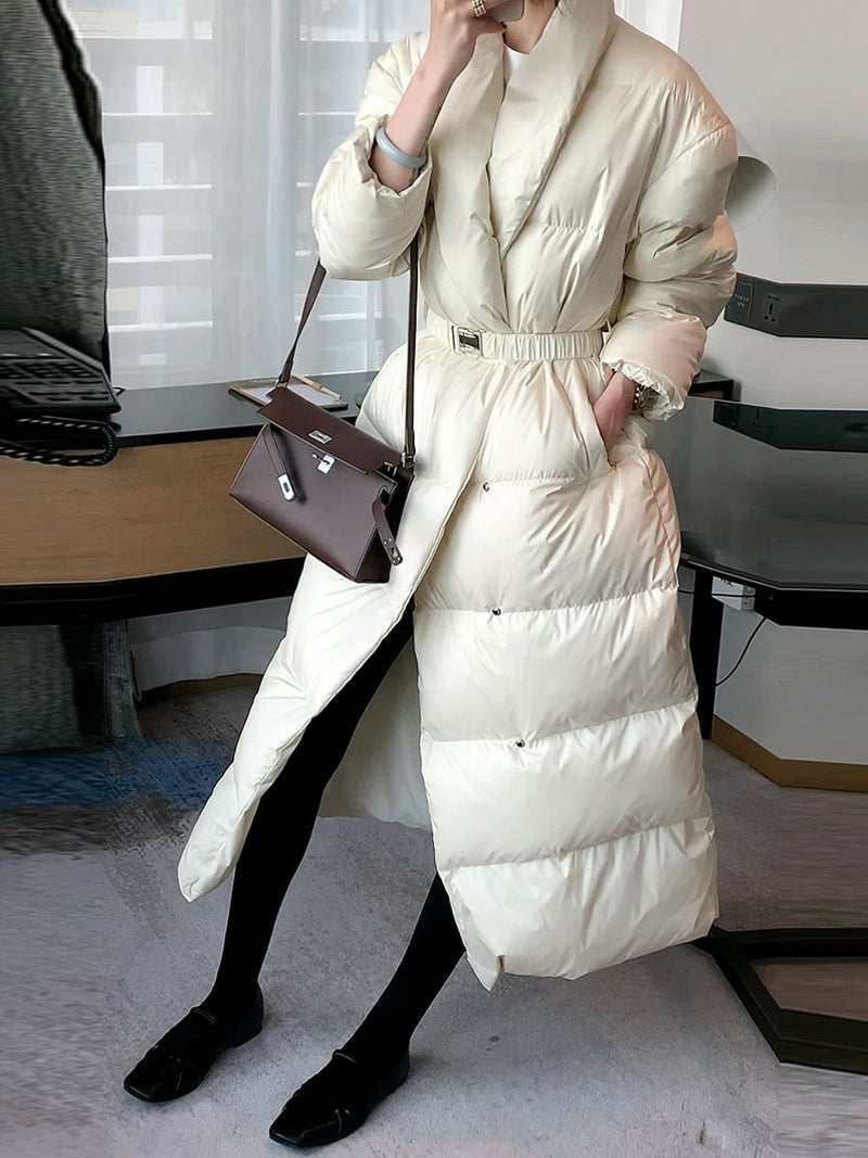 women's Shawl Collar Long Down Puffer Coat