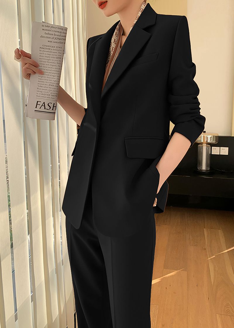 Handmade | Black Single Breasted Blazer Pants Suit Two-Piece Set