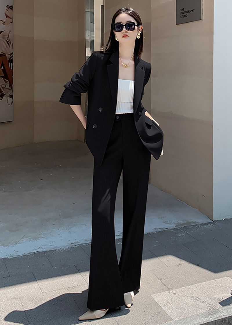 Handmade | Double Breasted Blazer Wide Pants Suit Two-Piece Set