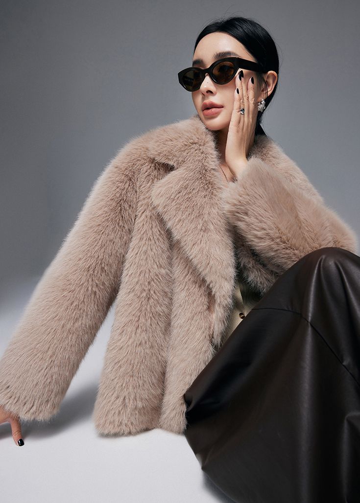 Khaki faux fur coat