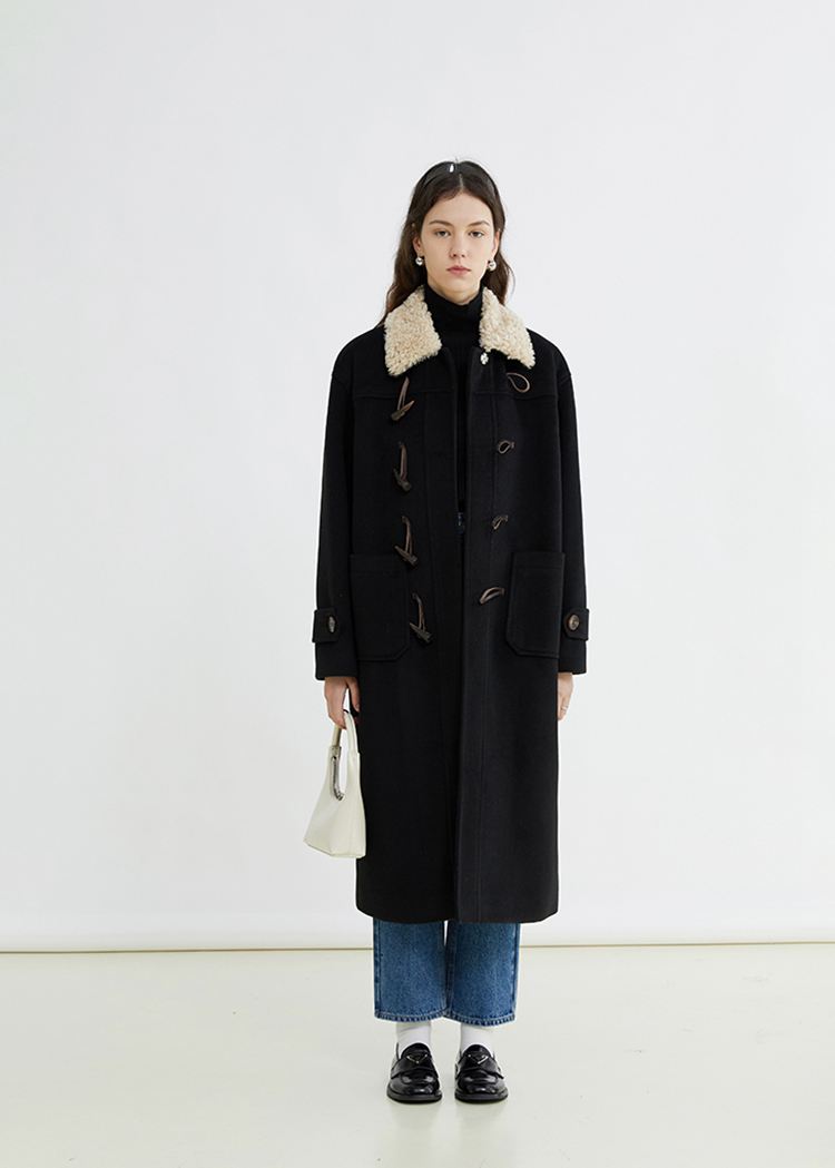 Faux Fur Collar Long Duffle Coat – Vivian Seven