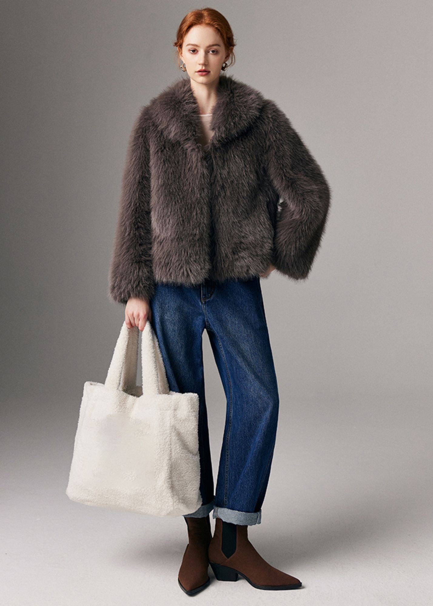 Brown Shawl Collar Faux Fur Short Coat – Vivian Seven