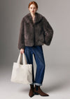 Women' s Winter Brown Shawl Collar Faux Fur Short Coat