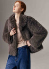 Women' s Winter Brown Shawl Collar Faux Fur Short Coat