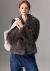 Women' s Winter Brown Shawl Collar Faux Fur Short Coat