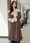 Women's Winter Faux Leather Wool Fur Single Breasted Long Coat