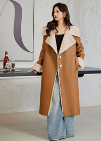 Women's Winter Faux Leather Wool Fur Single Breasted Long Coat