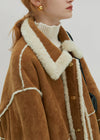 Women's Winter Khaki Spread Collar Faux Suede Fur Coat