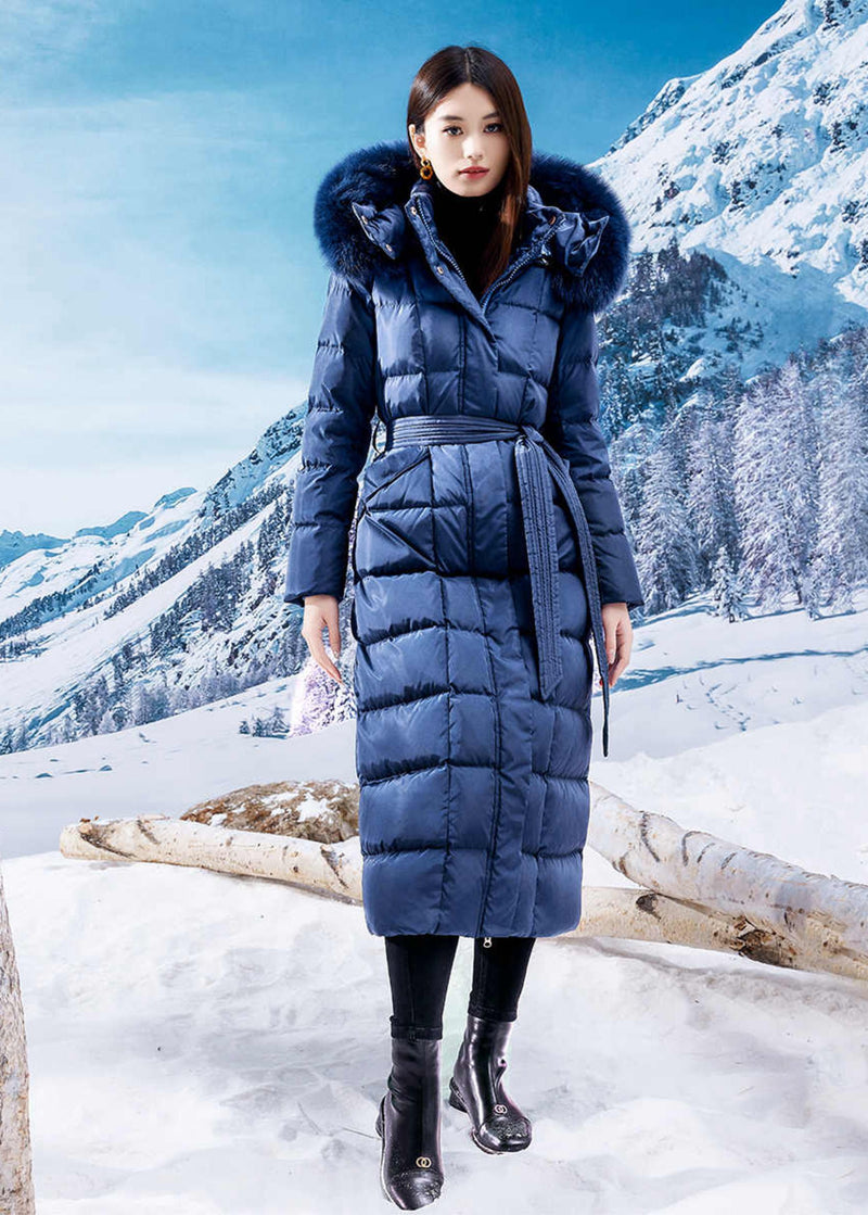 Women's Fox Fur Collar Hooded Quilted Duck Down Puffer Long Parka