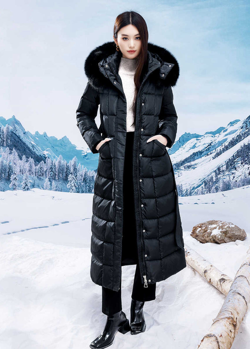 Women's Fox Fur Collar Hooded Quilted Duck Down Puffer Long Parka