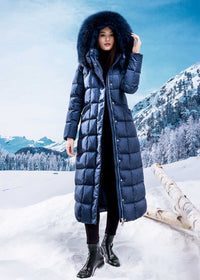 Women's Fox Fur Collar Hooded Quilted Duck Down Puffer Long Parka