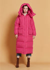 Women's Winter Fuchsia Hooded Goose Down Puffer Long Coat