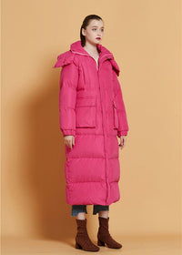 Women's Winter Fuchsia Hooded Goose Down Puffer Long Coat