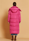 Women's Winter Fuchsia Hooded Goose Down Puffer Long Coat