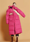 Women's Winter Fuchsia Hooded Goose Down Puffer Long Coat