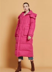 Women's Winter Fuchsia Hooded Goose Down Puffer Long Coat