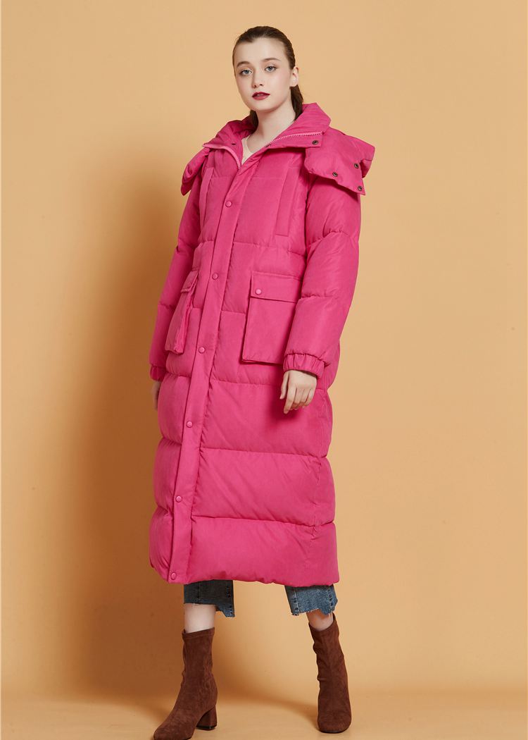 Women's Winter Fuchsia Hooded Goose Down Puffer Long Coat