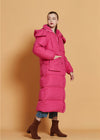 Women's Winter Fuchsia Hooded Goose Down Puffer Long Coat