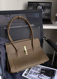 Women's Full Grain Leather Flap Buckle Tote Bag