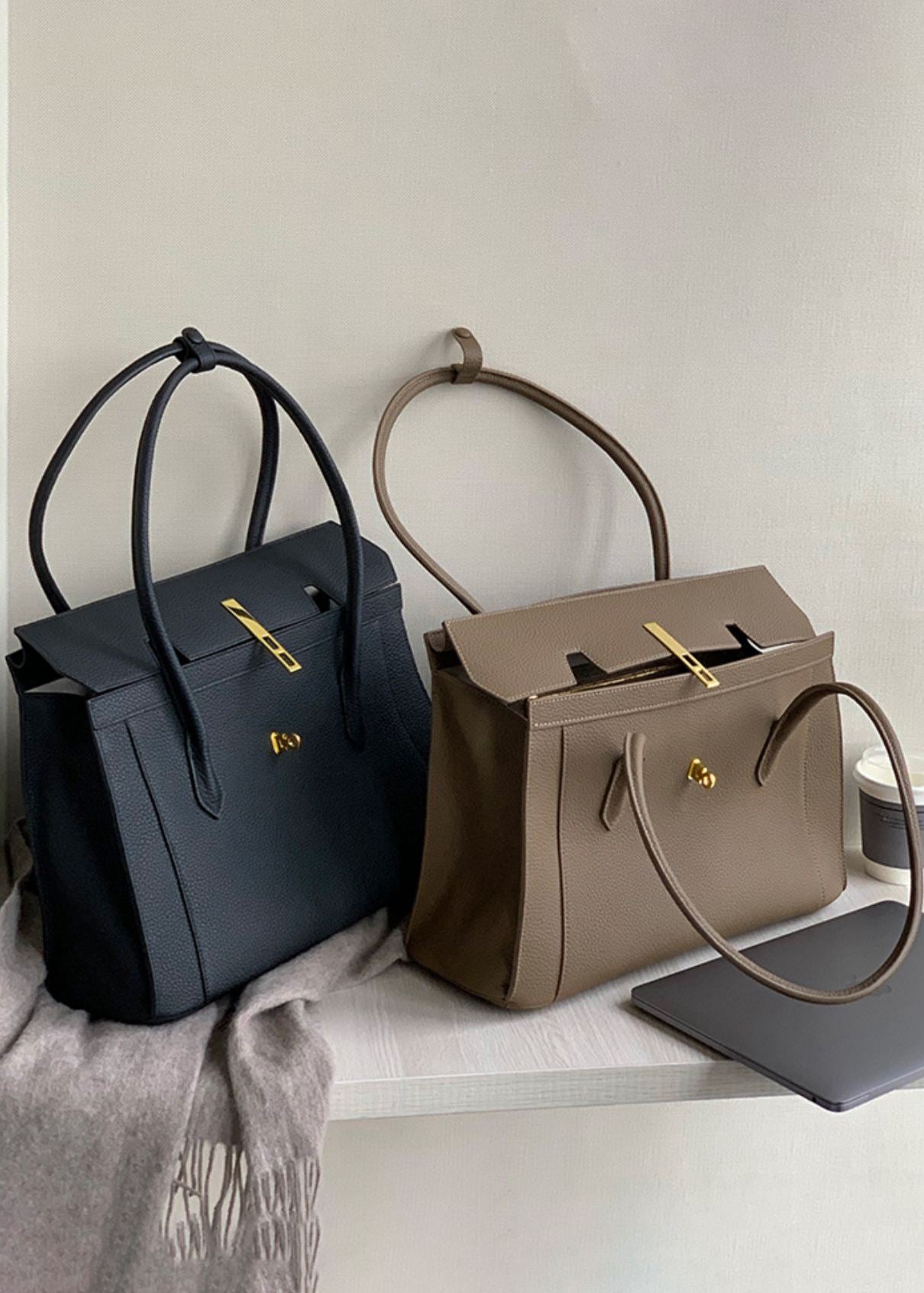 Full Grain Leather Flap Buckle Tote Bag – Vivian Seven
