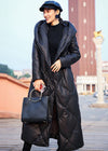 Women's Black Hooded Genuine Leather Quilted Down Overcoat