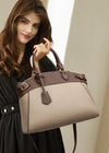 Women's Colorblock Khaki Genuine Leather Tote Bag