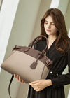 Women's Colorblock Khaki Genuine Leather Tote Bag