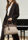 Women's Colorblock Khaki Genuine Leather Tote Bag