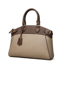 Women's Colorblock Khaki Genuine Leather Tote Bag