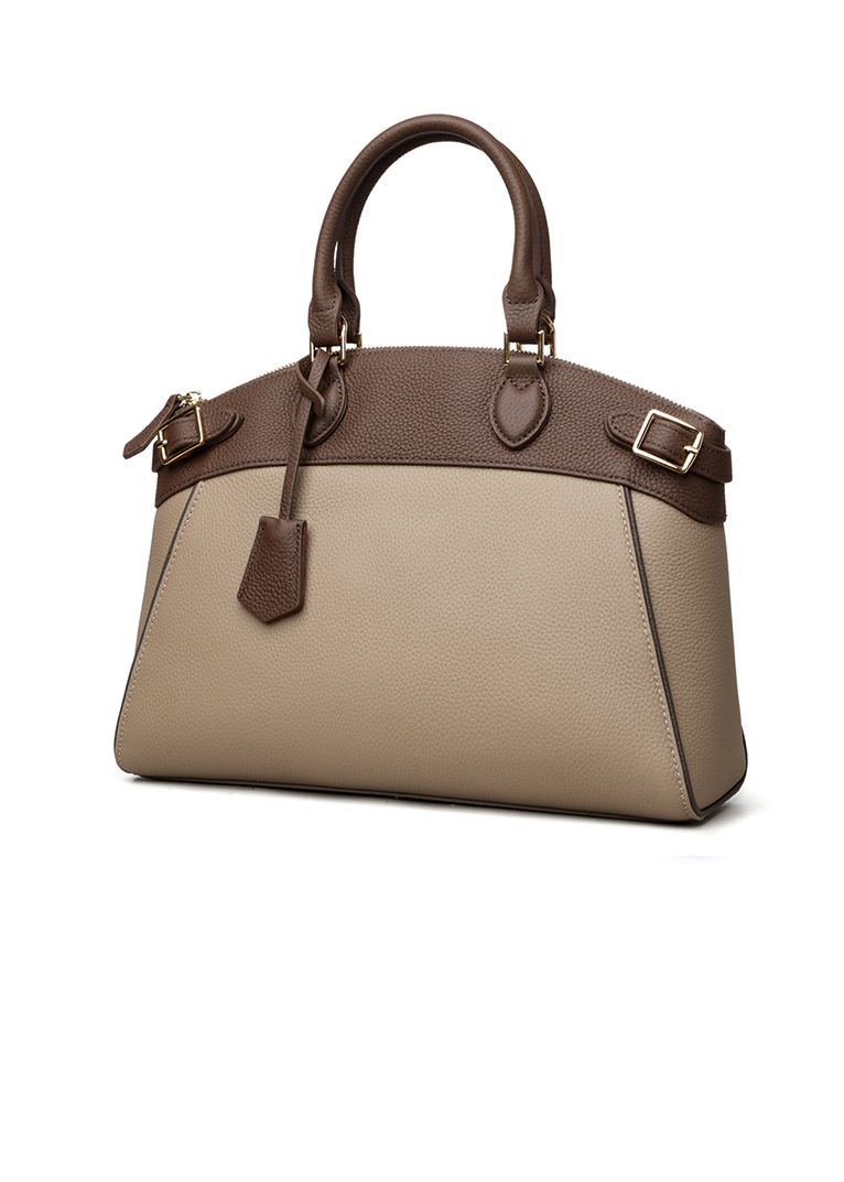 Women's Colorblock Khaki Genuine Leather Tote Bag