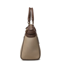 Women's Colorblock Khaki Genuine Leather Tote Bag